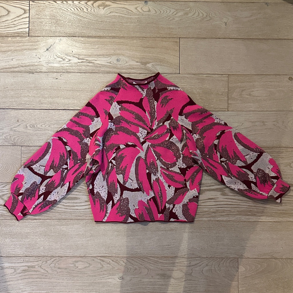 By Anthropologie Pink Patterned Women's Mock Neck Sweater With Sparkle